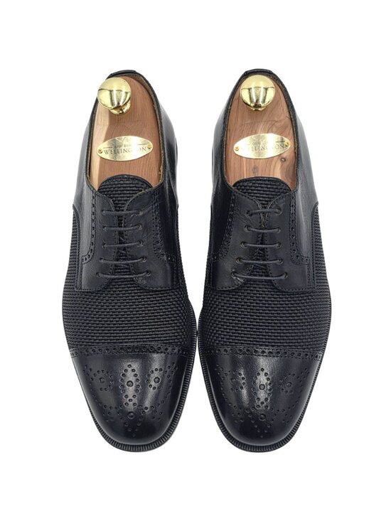 NEW Mercanti Fiorentini Italy Black Leather Woven Fabric Derbys 8M Dress Shoes main image 4